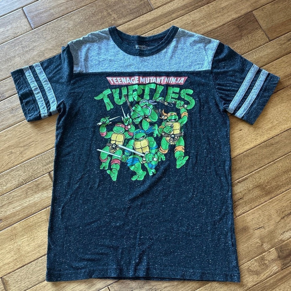 Nickelodeon Mens Small TMNT T-Shirt Charcoal Gray Colorblock Graphic Retro Tee